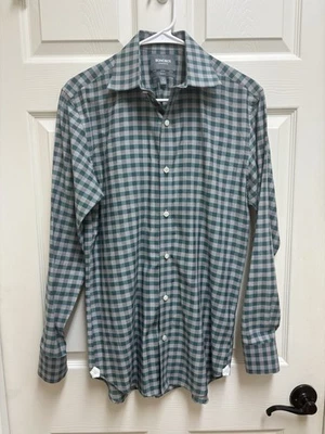 "Camisa de vestir Bonobos para hombre 15,5"" cuello 34"" calce ajustado verde gris a cuadros" Foto 1 de 4