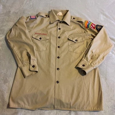 Vintage Boy Scouts of America Official Cubmaster Shirt Size M Khaki Tan Patches - Image 1 of 4