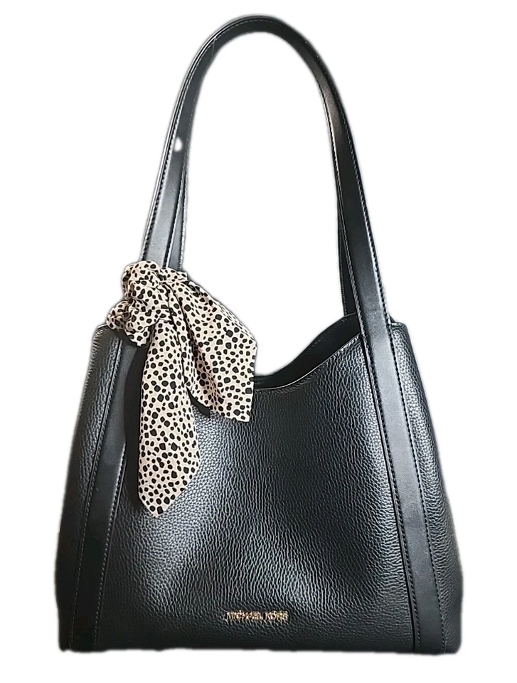 MICHAEL KORS Black "Rosemary"  Pebbled Large Leather Shoulder Bag, Gold Hardware - Image 1 of 4