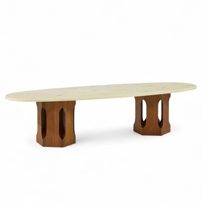 Harvey Probber Mid Century Walnut and Stone Coffee Table - Image 1 of 4