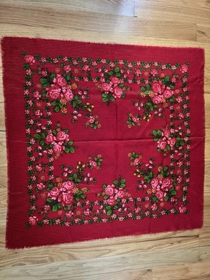 Bufanda cuadrada estilo ruso URSS lana envolvente floral Foto 1 de 4