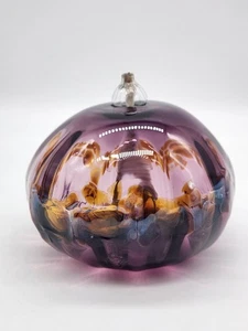Hand Blown Art Glass Oil Lamp Fused Purple Amethyst Signed Cindy Myers 2007 - Picture 1 of 14