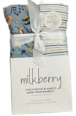 Mantas envolventes Milkberry azul deportes fútbol rayas recién nacido rayón bambú Foto 1 de 4
