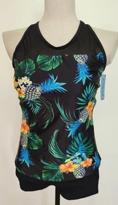 Yonique 2tlg Badeanzug Bauchkontrolle Racerback schwarz Tankini Shorts geblümt Gr. S - Bild 1 von 15