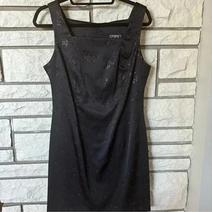 Vintage Y2K glitzerndes schwarzes Midikleid Gr. 11 quadratischer Ausschnitt Urlaub Grunge klassisch - Bild 1 von 7