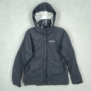 Marmot Jacket Mens Medium Precip Waterproof Ripstop Hooded Full Zip Rain Black - Picture 1 of 14