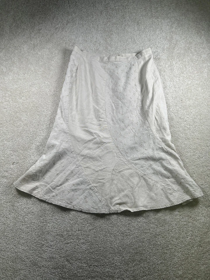 Falda Dressbarn Mujer 14 Beige Bordado Mezcla de Lino Línea A Completamente Forrada Cremallera Foto 1 de 4