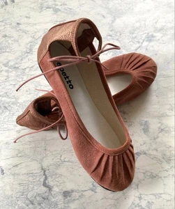 Repetto Ballet Flats Suede Pink Brown Leather Trim EU37/US7 Women's Shoes Auth - Picture 1 of 6