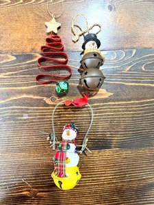 Snowman Christmas Tree Bell Ornament Bundle of 3 Holiday Multicolor - Picture 1 of 7