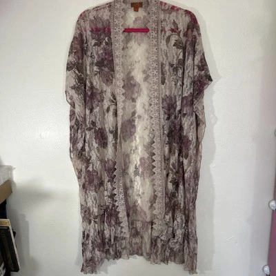 Chaleco Plumero Floral Encaje Talla L Frente Abierto Festival Hippie Boho Bruja Rosa Occidental Foto 1 de 4