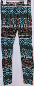 Mudd Girls Leggings Size 16 Tribal Mix Black Stripe Pattern Faux Suede - Picture 1 of 12