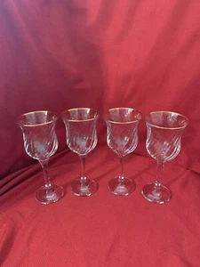 4 VASOS DE AGUA DE VINO REGENT ORO ÓPTICO REMOLINO INDUSTRIAS CRISTALINAS Borde Dorado - Imagen 1 de 24
