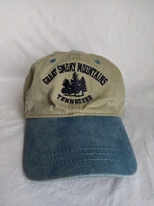 Great Smoky Mountain Strap Back hat Embroidered Tan/Blue J America Cap Adjust - Picture 1 of 10