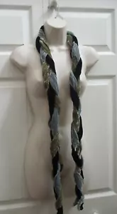 Women's Velvet Braided Winter Neck Scarf Black Gray & Bronze 69x3 inches New - Picture 1 of 15