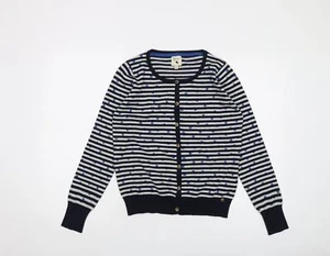 Yumi Womens Blue Round Neck Striped Polyester Cardigan Jumper Size 12 - Picture 1 of 10