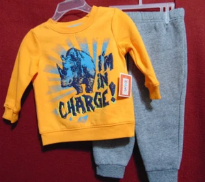 I'M IN CHARGE Rhino 2 pc. Boys Size 12M Fleece Sweat Suit Jogger Set NEW - Picture 1 of 6