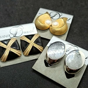 Autentici Vintage Lotto 3 Orecchini Finta Perla Smalto Clip On Oro Argento Eleganti - Foto 1 di 12