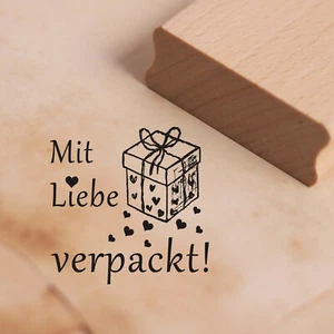 Stempel Mit Liebe verpackt - Geschenk Herzen Motivstempel ca. 38x38 mm handmade - Bild 1 von 2