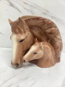 Vintage Horse Mare Foal Planter Vase Flower Vase Collectible Gift Brown Horse *H - Picture 1 of 11