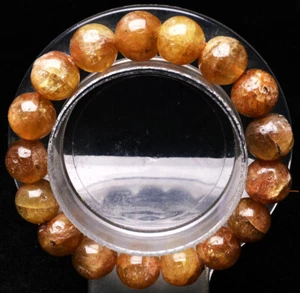 12.2mm Genuine Natural Yellow Kunzite Gemstone Crystal Round Beads Bracelet AAA - Imagen 1 de 6