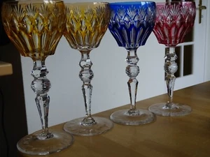 4 ANCIENS VERRES A VIN ROEMER CRISTAL DOUBLE COLORE 19,5 cm - Picture 1 of 11
