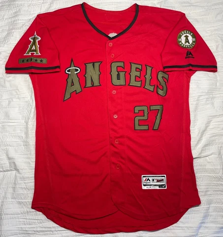 ANGELS JERSEY #27 MIKE TROUT SIZE M-3XL STITCHED RED MEMORIAL MENS Cover