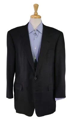 Blazer Hickey Freeman 44L Negro Tejido Seda Tejido Abrigo Deportivo 2 Botones A Medida Foto 1 de 4