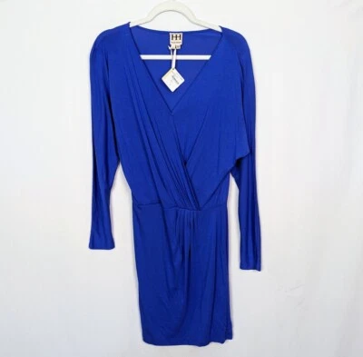 Nuevo con etiquetas $395 Haute Hippie talla Mini Vestido S Azul Cobalto Imitación Envoltura Modal Manga Larga Foto 1 de 4