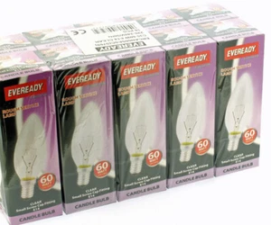 10 x Eveready 60w Clear Candle Filament Bulb SES E14 Small Screw Dimmable - Picture 1 of 1