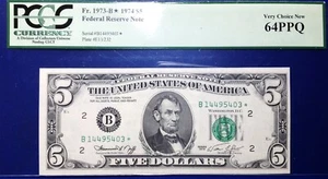 1974 $5 Federal Reserve Note Fr-1973-B* New York PCGS64 PPQ - Picture 1 of 2