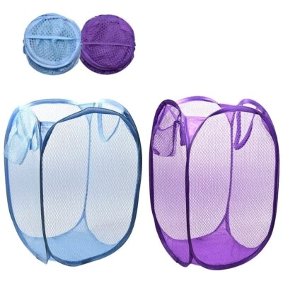 Foldable Pop-Up Mesh Laundry Hamper with Side Pocket Clothes Laundry Basket Bag - Image 1 of 4