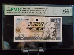 2002 Scotland 5 Pounds P362 PMG 64 EPQ Choice Unc Commemorative Queen Elizabeth - Picture 1 of 2