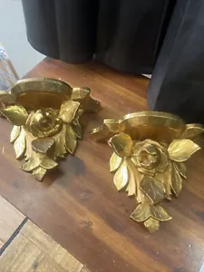 Pair Of Antique Shelves/bracket/goldgilt/italy/C.1930/wood Wall/hand Carving - Picture 1 of 20
