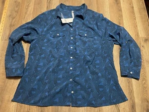 NY Collection Shirt, Women's Plus 2X, Black Blue, Polka Dots, Button Up, NWT - Picture 1 of 15