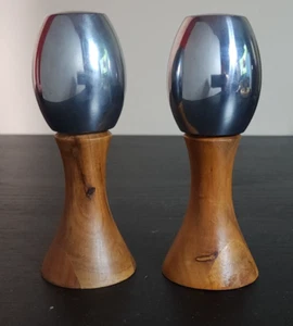 Vtg Mid Century Modern DANSK TEAK & CHROME SALT & PEPPER SHAKERS Scarce 5.5" - Picture 1 of 8