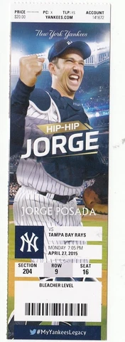 2015 NEW YORK YANKEES VS TAMPA BAY RAYS Ticket Stub 4/27/15 RANDOM YANKEE GREAT Cover