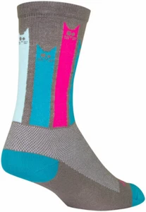SockGuy Crew Felines Socks - 6 inch, Gray/Pink/Teal, Large/X-Large - Picture 1 of 2