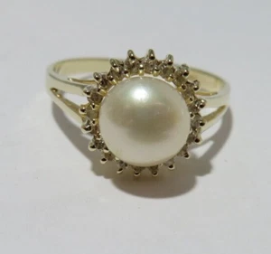 14K YG DAMEN RING MIT ZUCHTPERLEN & DIAMANT GR. 6,5 2,00 Gramm (AI-2206) - Bild 1 von 14