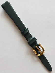 10mm - Dark Green Smooth Surface Genuine Leather Watch Band - ( Gold Buckle ) - Picture 1 of 3