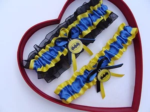 New Handmade Batman Wedding Garter Royal Blue Yellow Black Prom Superhero Garter - Picture 1 of 1