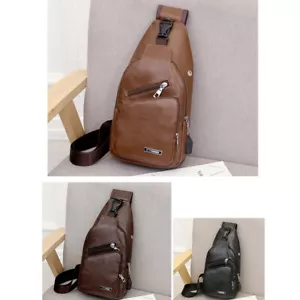 Men FauxLeather Business Shoulder Sack Chest Sling Bag Charging Backpack FY - Picture 1 of 14