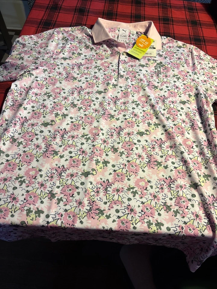 Polo de golf Puma x Arnold Palmer para hombre L rosa floral estampado técnico nuevo con etiquetas Foto 1 de 4