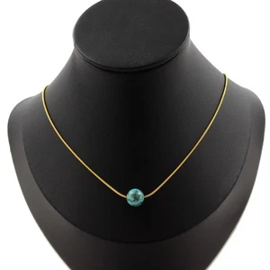 Necklace 1 Pearl Turquoise from Africa South 8 MM Chain Steel Golden Stainless - Imagen 1 de 3