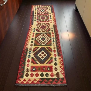 Tribal Aztec Handmade Pure Wool Afghan Chobi Kilim Home Decor Runner Rug 280x82  - Picture 1 of 6