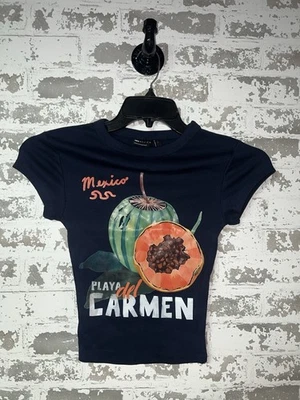 NWT! Asos Design baby tee with playa del carmen size XS Navy - Image 1 of 4