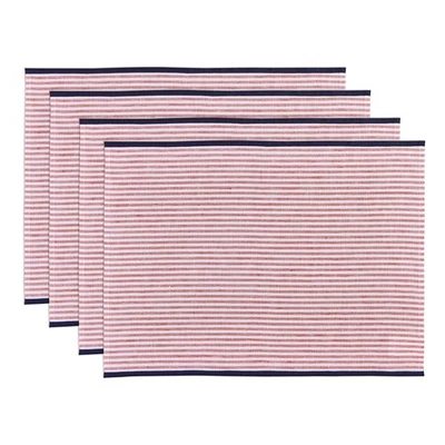Linen Placemats Set of 4-100% Pure Linen Stripe Red Cloth Placemats 14 x 19 I... - Image 1 of 4
