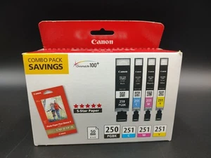 Canon PGI-250/CLI-251 Combo Pack Ink Cartridges + 50 Photo Papers 4x6 New Sealed - Picture 1 of 6