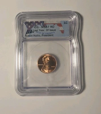 2025 Lincoln Cent Penny MS67 RD Austin Hutto Signed - Image 1 of 2