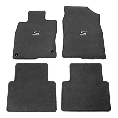Fits 16-21 Honda Civic Sedan Coupe Gray Nylon Floor Mats Carpet 4PCS w/ White Si - Image 1 of 4