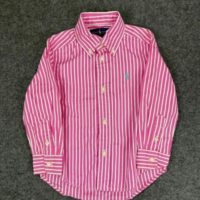 Ralph Lauren Kids 2/2T розовый белый в полоску рубашка с длинным рукавом на пуговицах - Изображение 1 из 4